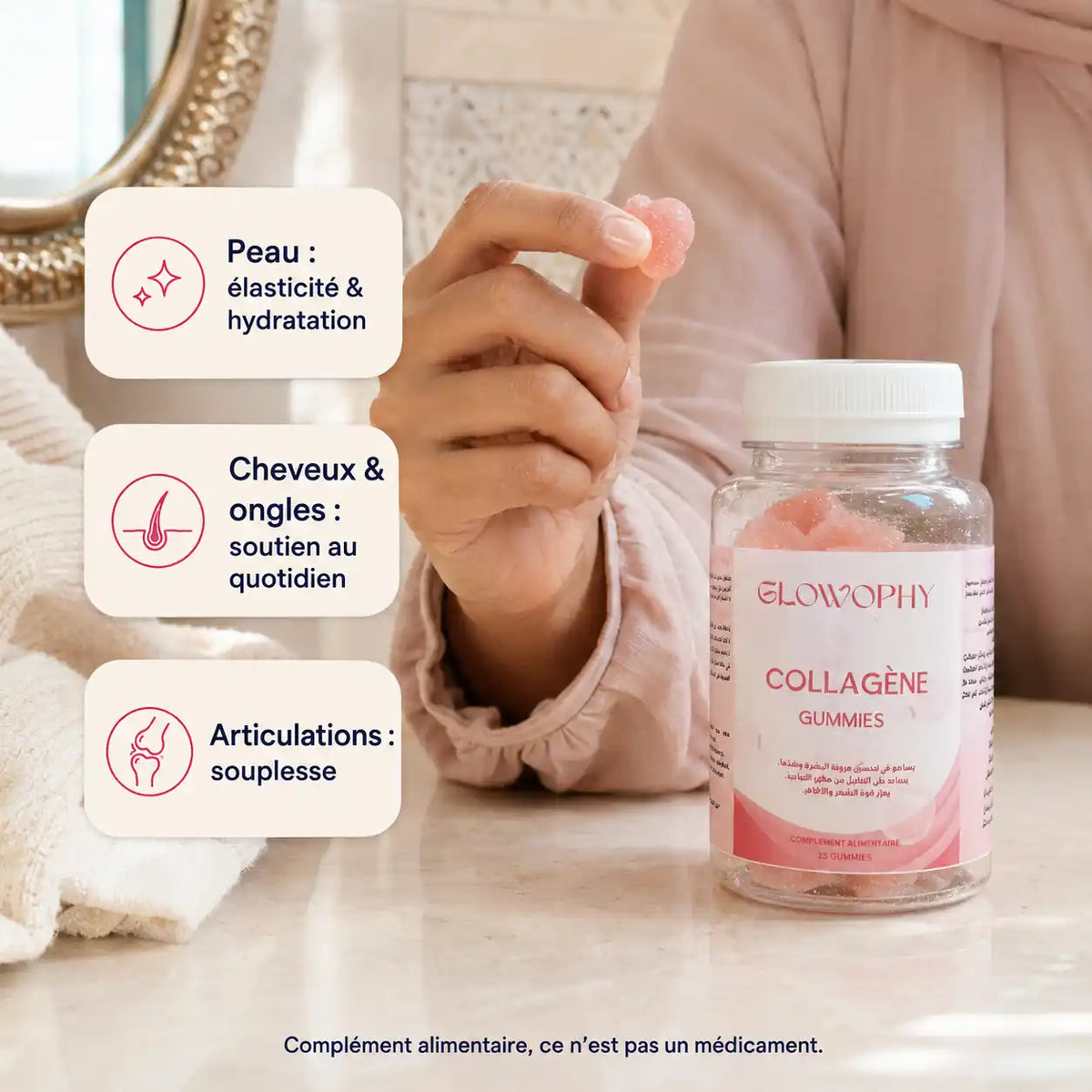 Présentation des bénéfices de Collagène Gummies Glowophy