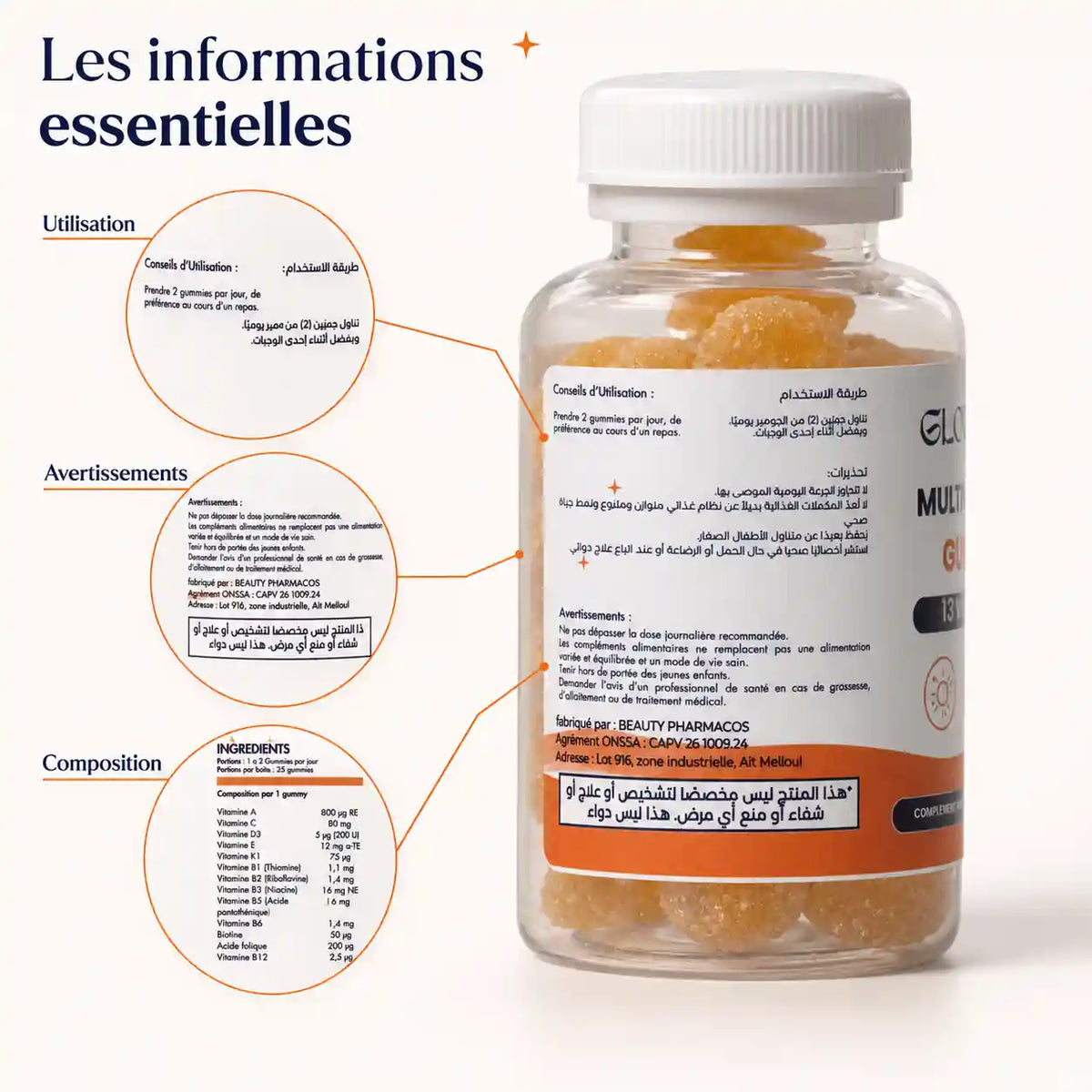 Étiquette Glowophy Multivitamines – utilisation, avertissements et composition