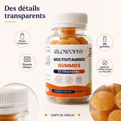 Détails du flacon Glowophy Multivitamines et agrément indiqué