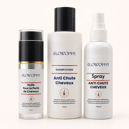 Pack anti-chute cheveux Glowophy au Maroc avec shampooing, huile et spray