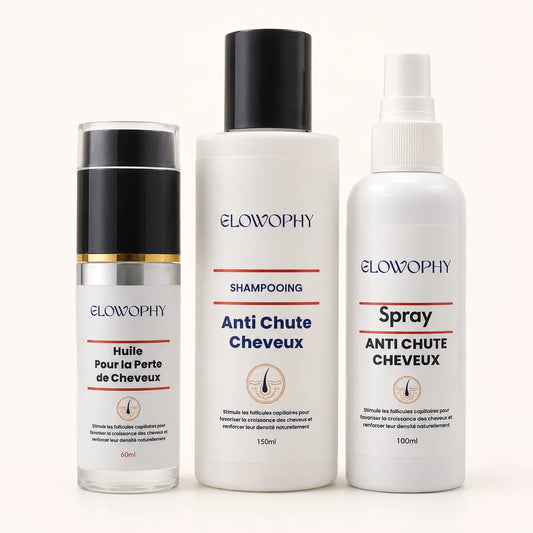 Pack anti-chute cheveux Glowophy au Maroc avec shampooing, huile et spray