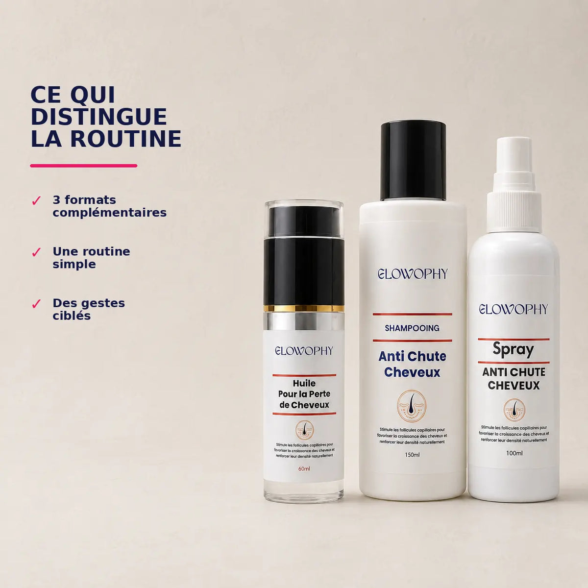 Pack cheveux Glowophy composé de trois formats complémentaires